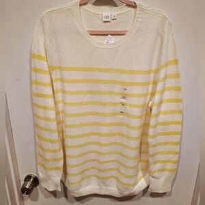 GAP NWT Women's Yellow Stripe Rounded Hem Cotton Pullover Sweater Sz XXL Preppy